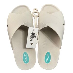 NWT Oka B Sandal Slides White Criss Cross Slip On L Men 8.5-9.5 Women 10-11